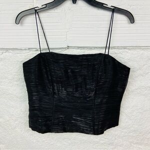 METAPHOR Y2K black ruched square Neck spaghetti strap half cropped top Size 10